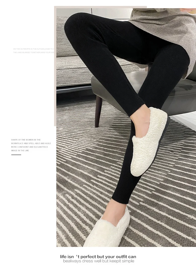 Autumn Winter Women Wool Thickening Leggings High Waist Ribbed Vertical Stripe Casual Knitted Leggings Warm Wear out Pantyhose