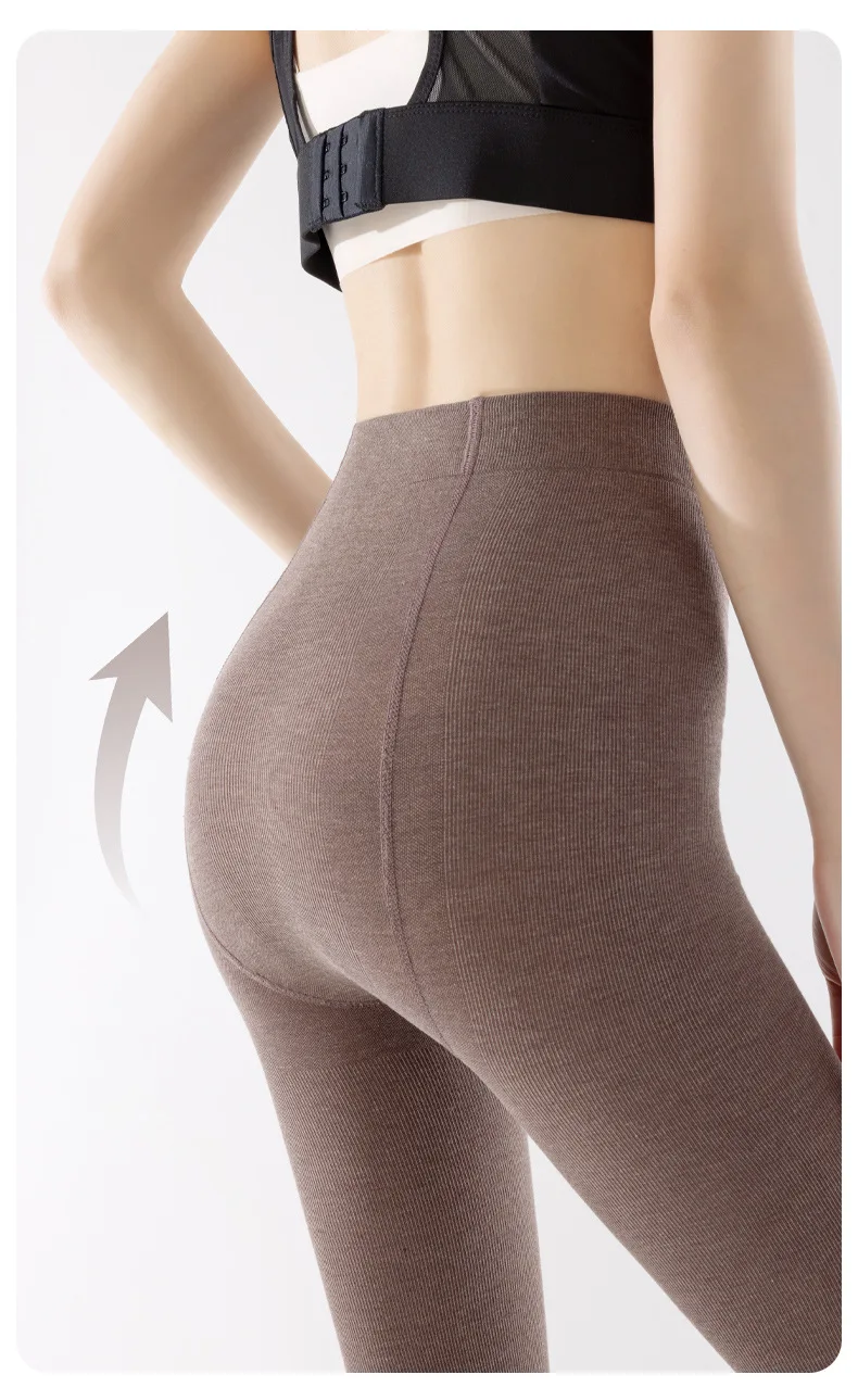 Women's Thermal Leggings Autumn Winter Fleece Lined Thick Warm Vertical Striped Slim Fit Black Tights Daily Wear Outerwear