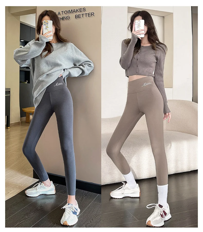 BIVIGAOS Women's Autumn Winter High Waist DE Velvet Leggings Thick Spontaneous Hot Warm Leggings Slim Elastic Leggings