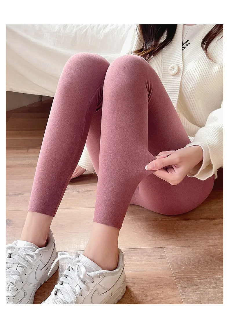 BIVIGAOS Women's Autumn Winter High Waist DE Velvet Leggings Thick Spontaneous Hot Warm Leggings Slim Elastic Leggings