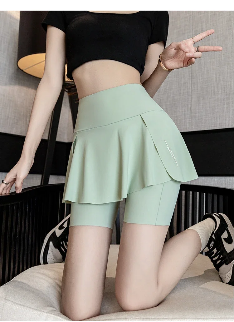 Fake Two Items Shorts Women Big Size Shorts with Pocket Gym Trainning Running Yoga Shorts Stretchy Cycling Three Point Pants