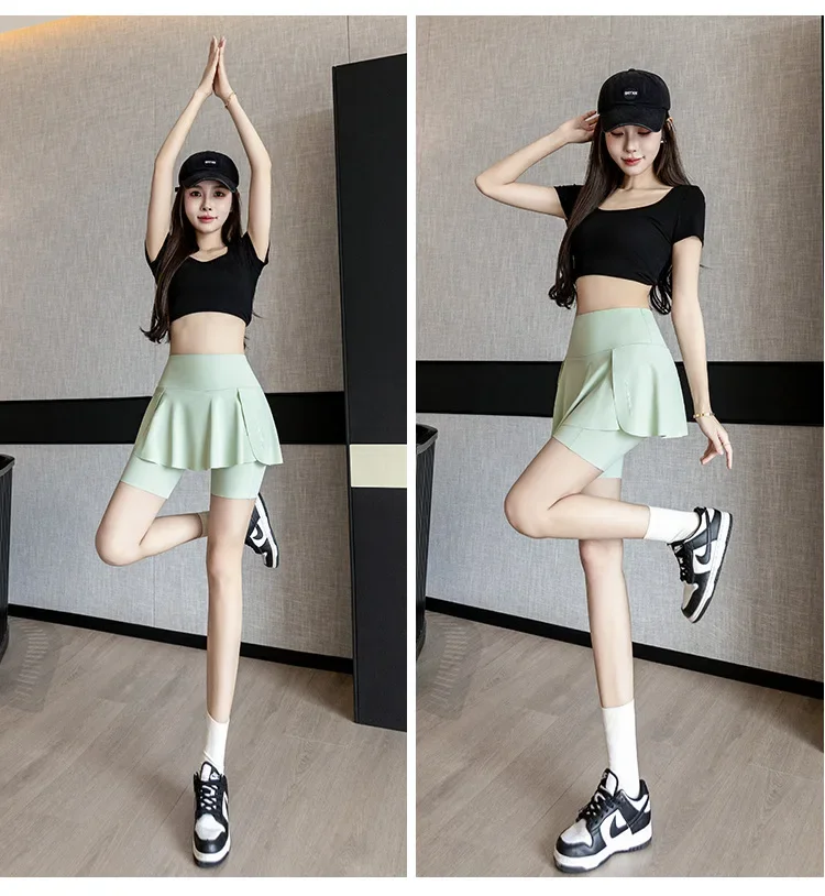 Fake Two Items Shorts Women Big Size Shorts with Pocket Gym Trainning Running Yoga Shorts Stretchy Cycling Three Point Pants