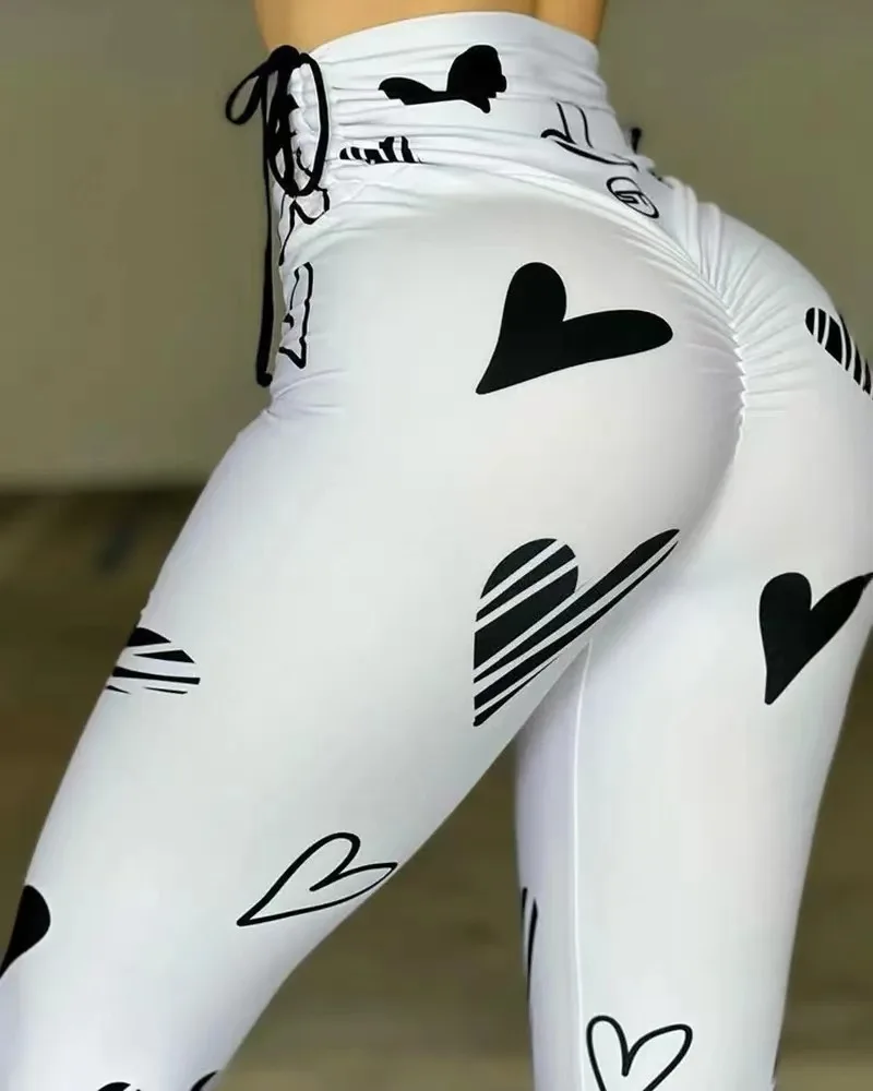 Leggings Women Long Pants Bodycon Slim Fit Print Pant High Waist Drawstring Jogger Yoga Trousers Elegant Splice Y2k Streetwear