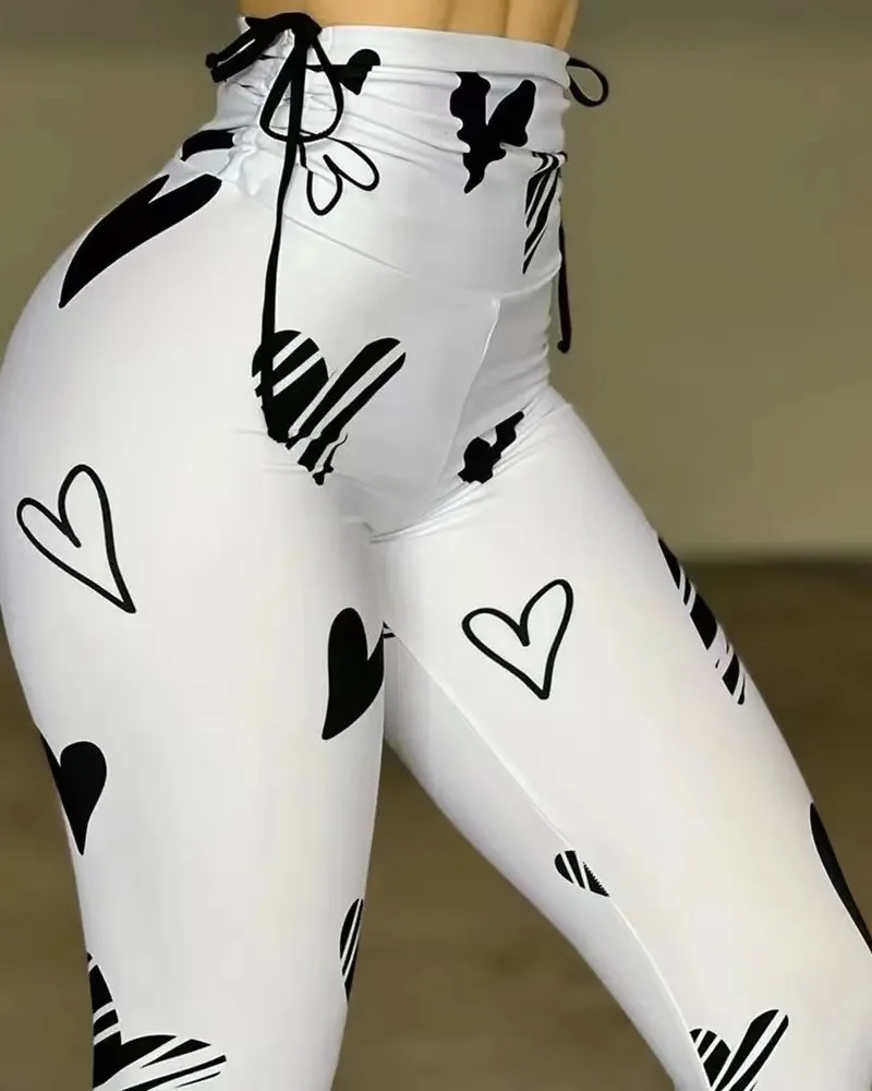 Leggings Women Long Pants Bodycon Slim Fit Print Pant High Waist Drawstring Jogger Yoga Trousers Elegant Splice Y2k Streetwear