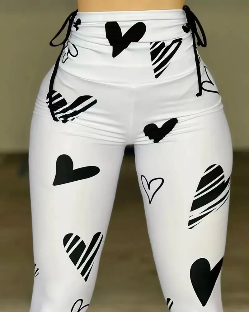 Leggings Women Long Pants Bodycon Slim Fit Print Pant High Waist Drawstring Jogger Yoga Trousers Elegant Splice Y2k Streetwear