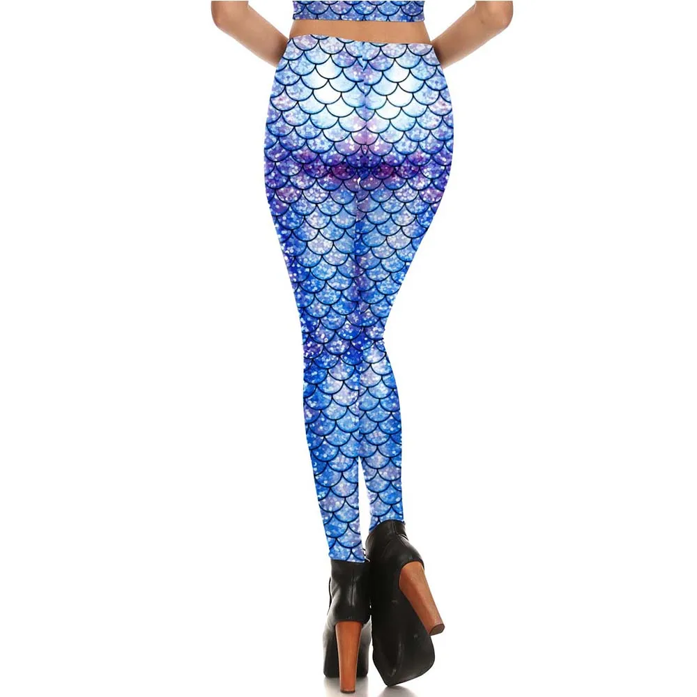 VIP FASHION Colorful Mermaid Leggings for Women High Waist Fish Scales Tights Skinny Spandex Trousers Push Up Running Pants