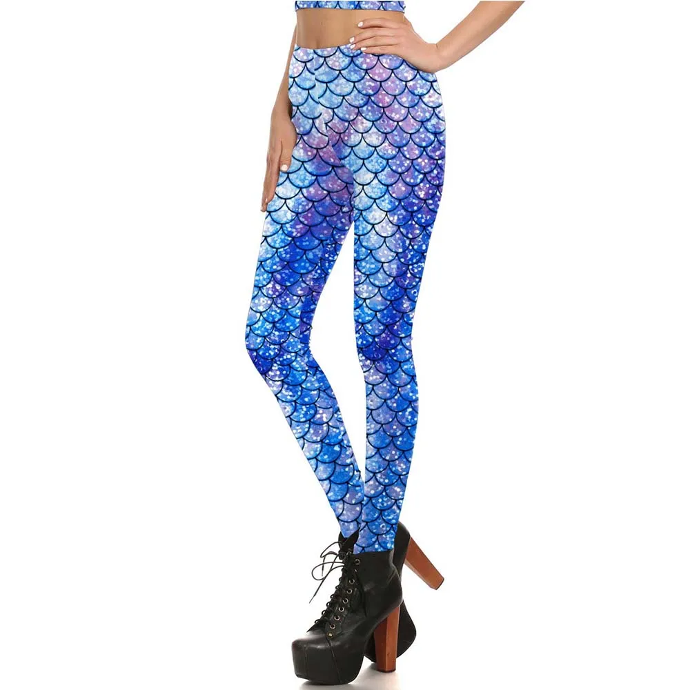 VIP FASHION Colorful Mermaid Leggings for Women High Waist Fish Scales Tights Skinny Spandex Trousers Push Up Running Pants