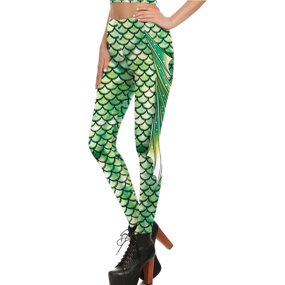 VIP FASHION Colorful Mermaid Leggings for Women High Waist Fish Scales Tights Skinny Spandex Trousers Push Up Running Pants
