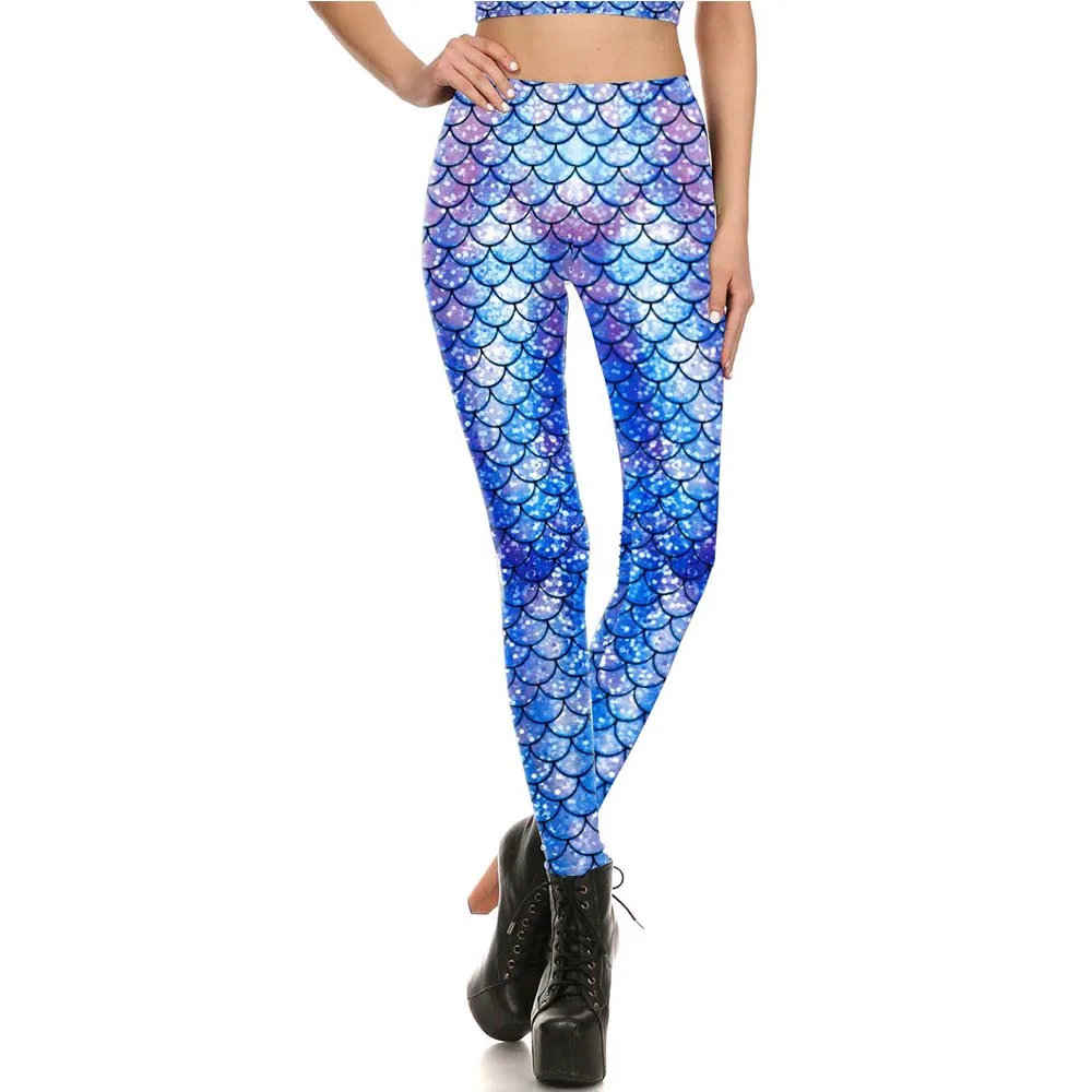 VIP FASHION Colorful Mermaid Leggings for Women High Waist Fish Scales Tights Skinny Spandex Trousers Push Up Running Pants