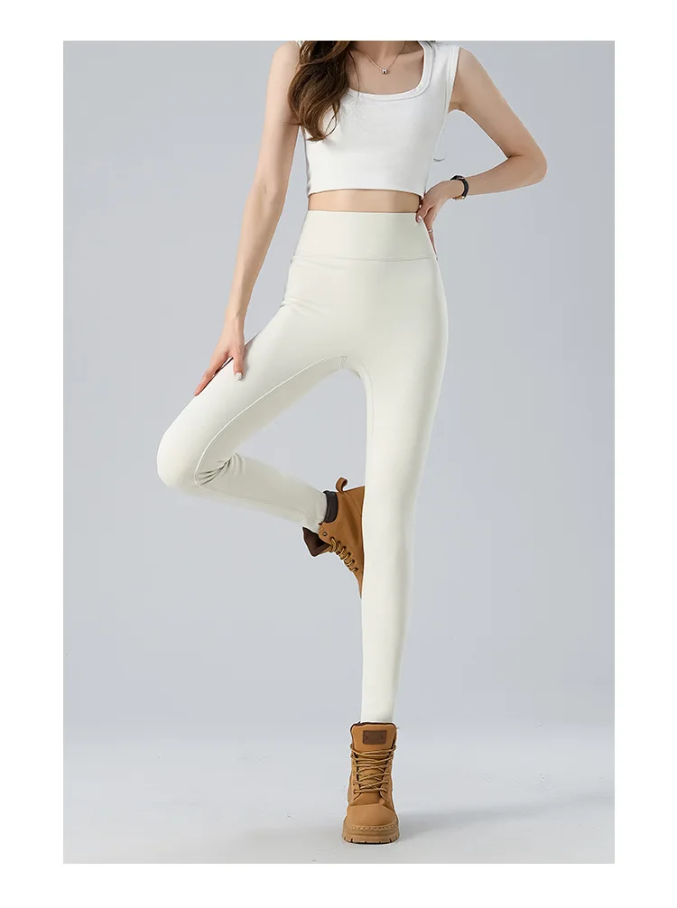 White Fleece Lined Leggings Women High Waist Tummy Control Butt Lifting Yoga Pants Winter Thick Warm Push Up Shapewear Tights
