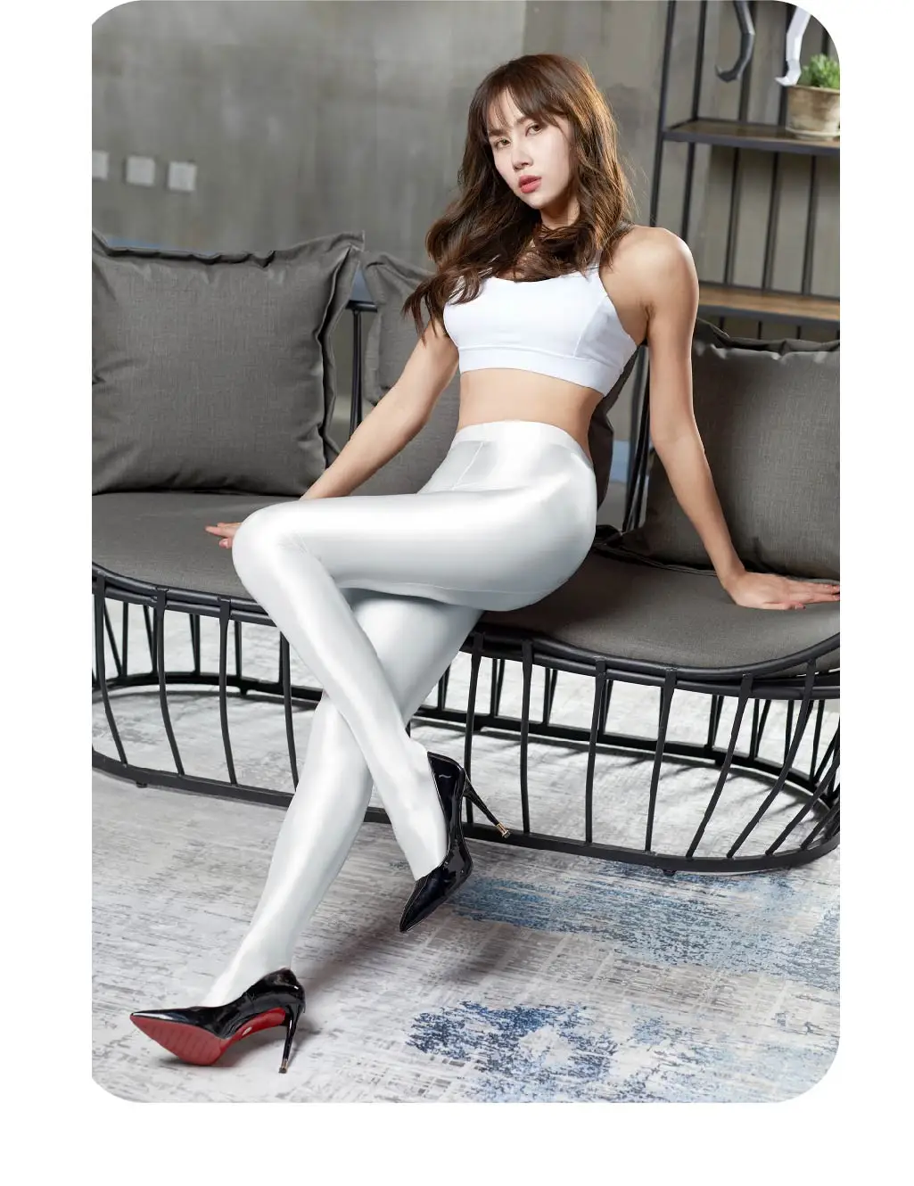 AMORESY Glossy Satin High-Waist Plus Size Pantyhose Sexy Silk Smooth Fitness Sports Tights Japanese Style Women's Leggings