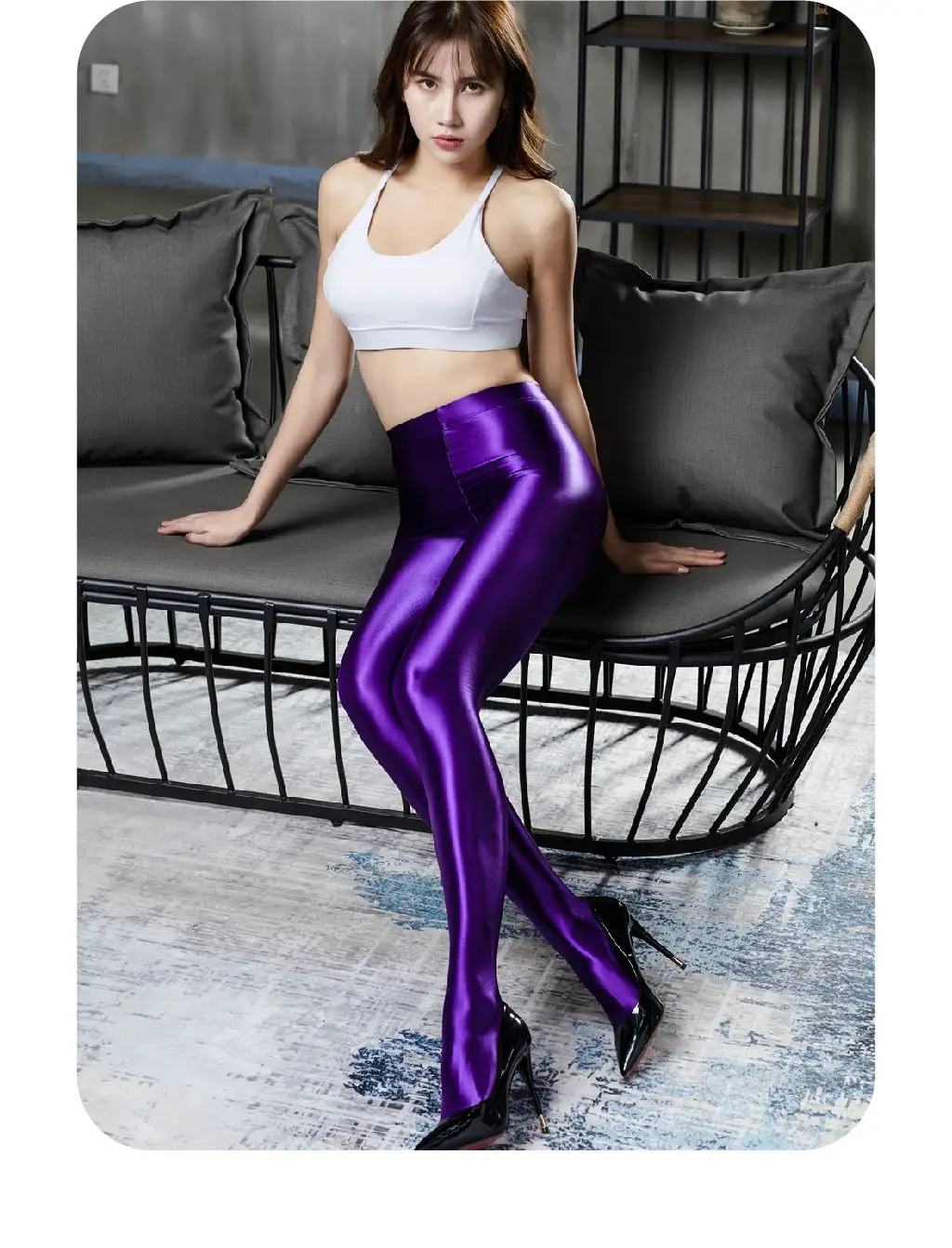 AMORESY Glossy Satin High-Waist Plus Size Pantyhose Sexy Silk Smooth Fitness Sports Tights Japanese Style Women's Leggings