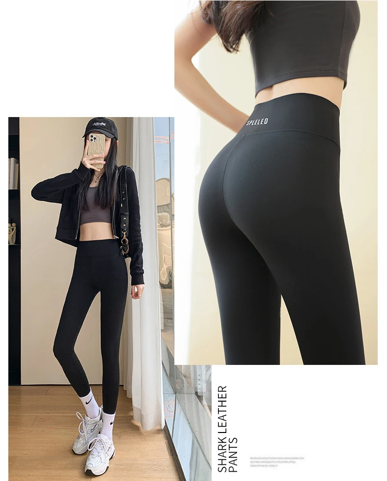 BIVIGAOS Letter Print High Waist Shark Pants Leggings Women's Autumn New Leisure Slim Fitness Sport Leggings Sportswear