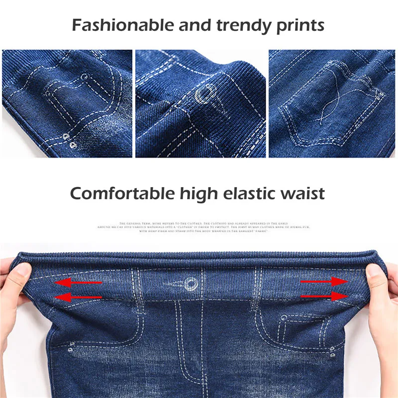 Faux Denim Leggins Fleece Faux Jeans Trousers Push Up Elastic High Waist Women Leggings Sports Pants Warm Plush Pencil Pants