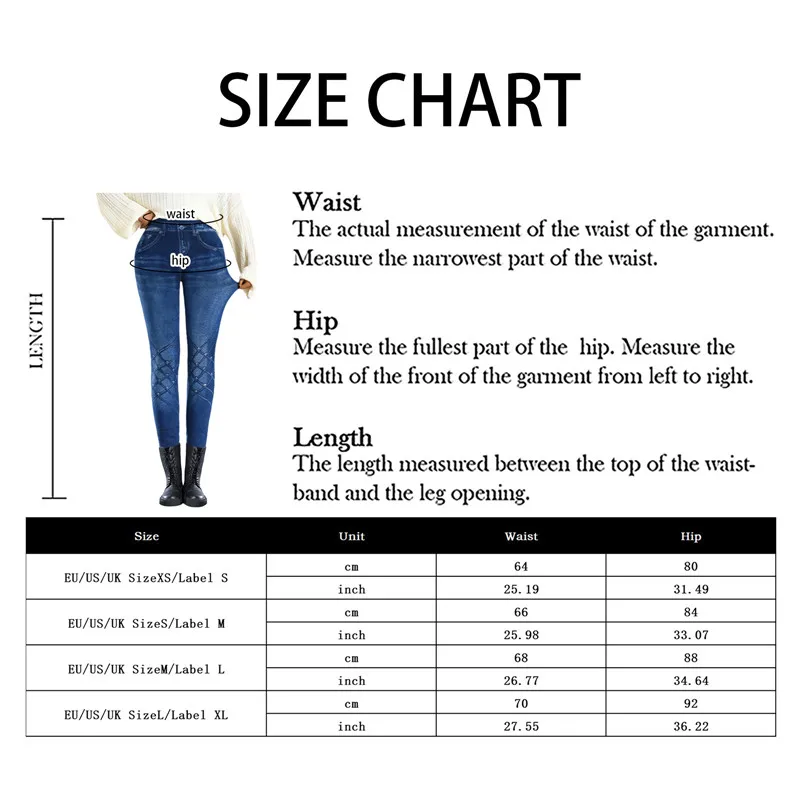 Faux Denim Leggins Fleece Faux Jeans Trousers Push Up Elastic High Waist Women Leggings Sports Pants Warm Plush Pencil Pants