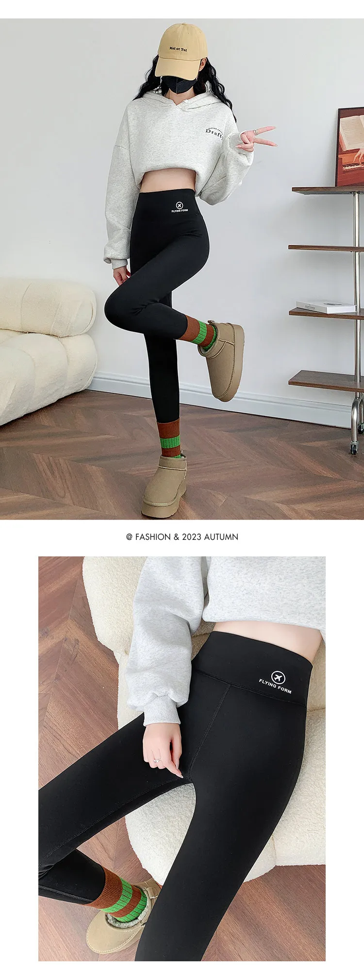 BIVIGAOS Autumn Winter Pink Velvet Shark Leggings Women Fleece High Waist Thick Warm Leggings Gray Casual Sports Yoga Leggings