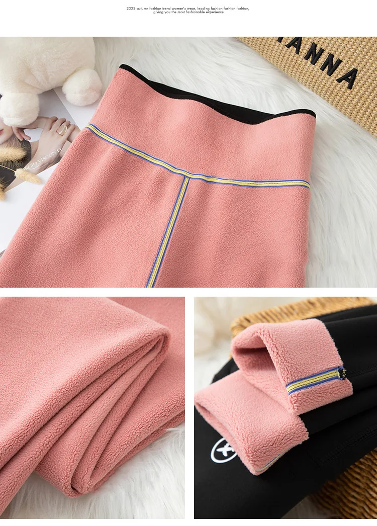 BIVIGAOS Autumn Winter Pink Velvet Shark Leggings Women Fleece High Waist Thick Warm Leggings Gray Casual Sports Yoga Leggings