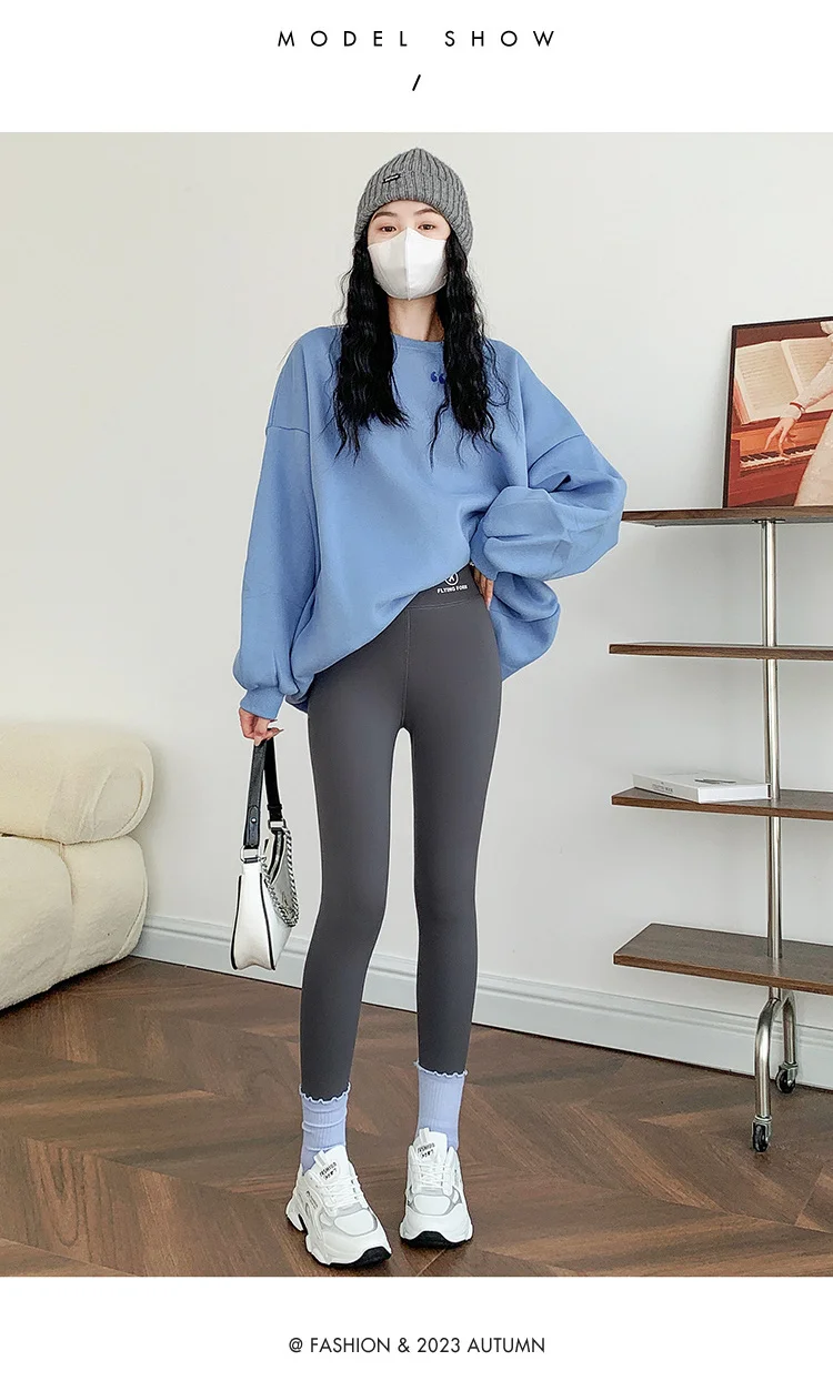 BIVIGAOS Autumn Winter Pink Velvet Shark Leggings Women Fleece High Waist Thick Warm Leggings Gray Casual Sports Yoga Leggings