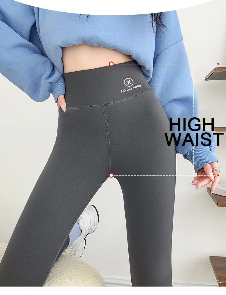 BIVIGAOS Autumn Winter Pink Velvet Shark Leggings Women Fleece High Waist Thick Warm Leggings Gray Casual Sports Yoga Leggings