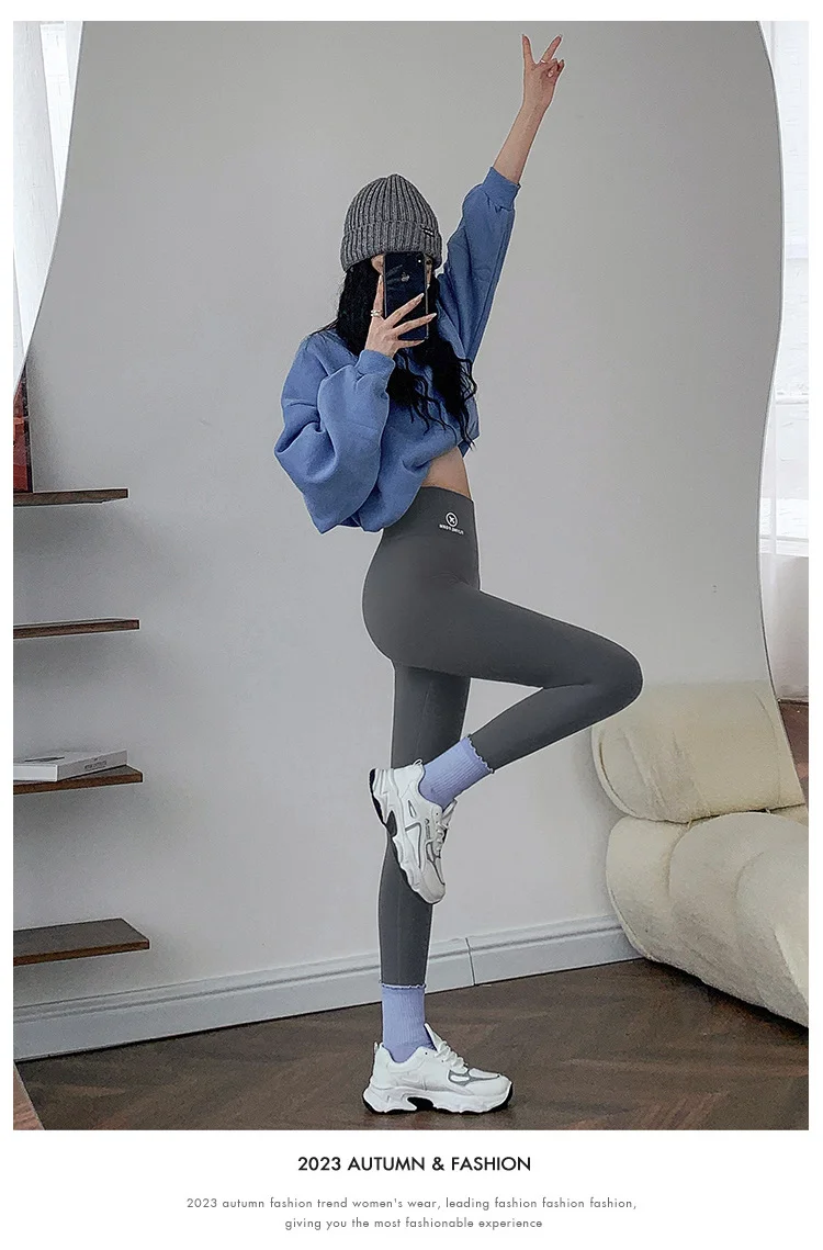 BIVIGAOS Autumn Winter Pink Velvet Shark Leggings Women Fleece High Waist Thick Warm Leggings Gray Casual Sports Yoga Leggings