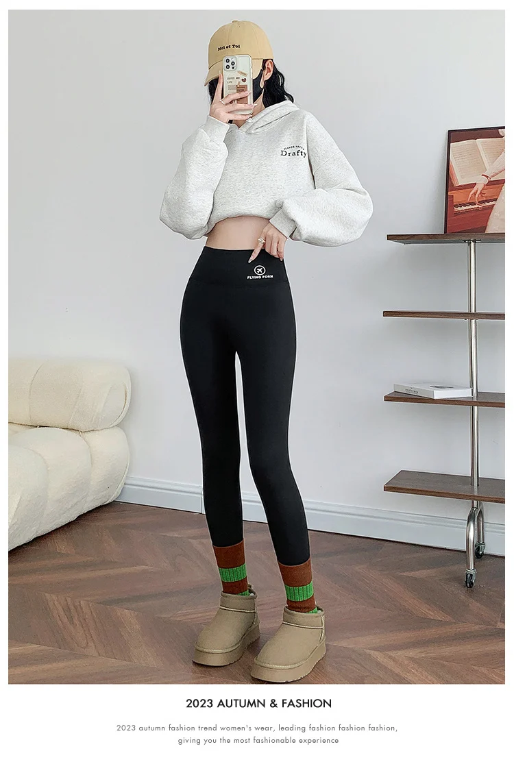 BIVIGAOS Autumn Winter Pink Velvet Shark Leggings Women Fleece High Waist Thick Warm Leggings Gray Casual Sports Yoga Leggings