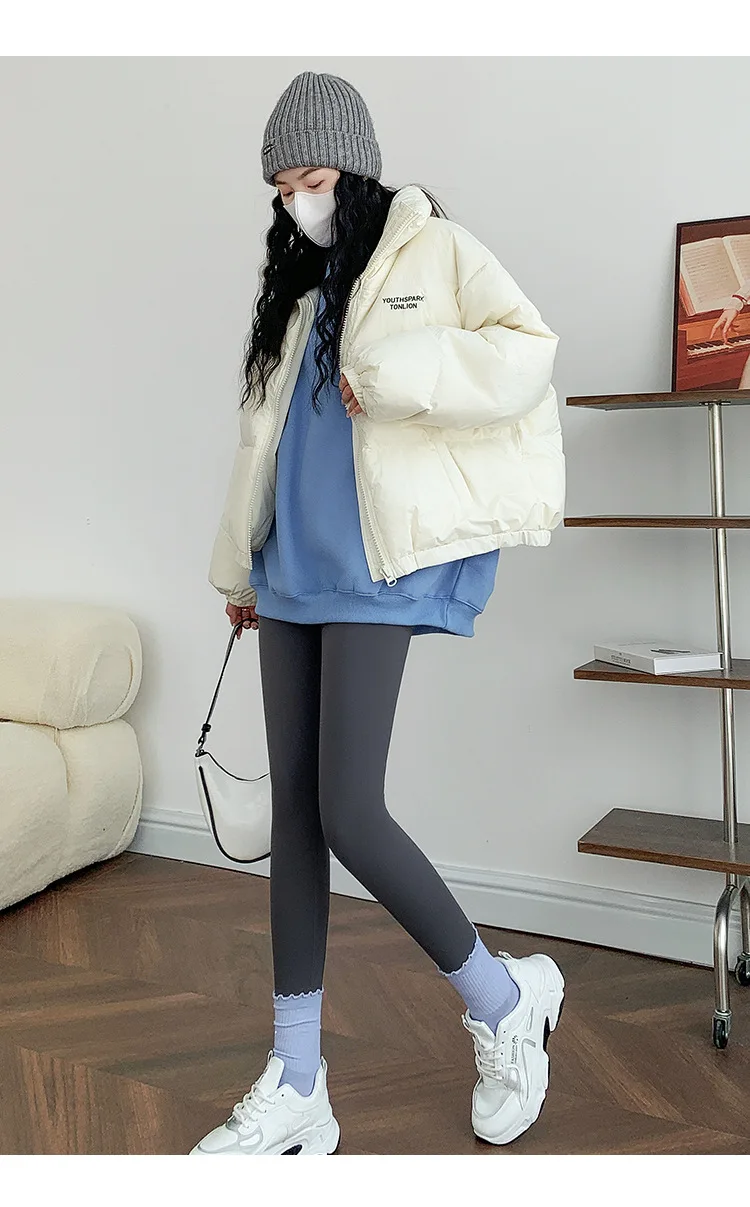 BIVIGAOS Autumn Winter Pink Velvet Shark Leggings Women Fleece High Waist Thick Warm Leggings Gray Casual Sports Yoga Leggings