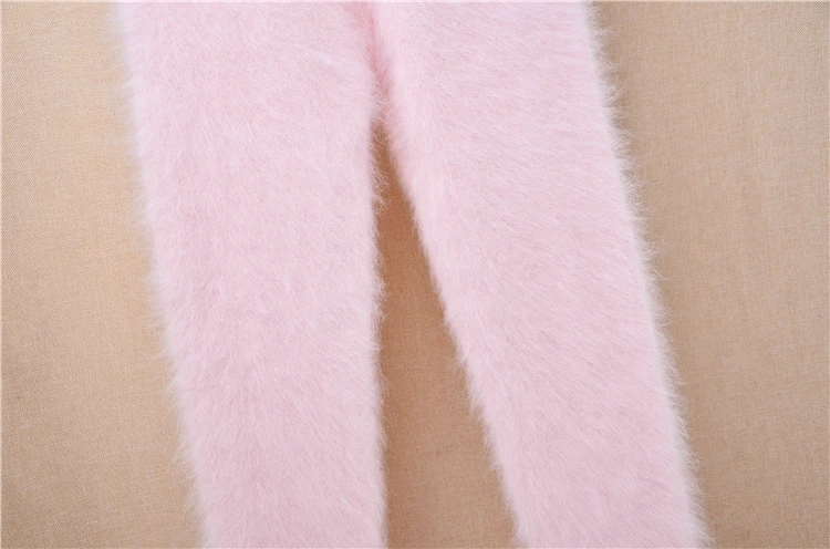 Ladies Women Fashion Sweet Pink Angora Rabbit Hair Knitted Warm Soft Autumn Winter Underwear High‑waisted Thermal Pants Trousers