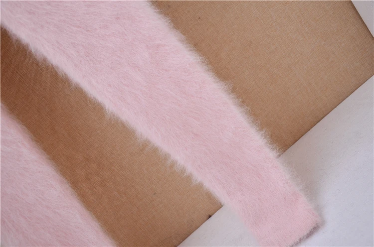 Ladies Women Fashion Sweet Pink Angora Rabbit Hair Knitted Warm Soft Autumn Winter Underwear High‑waisted Thermal Pants Trousers