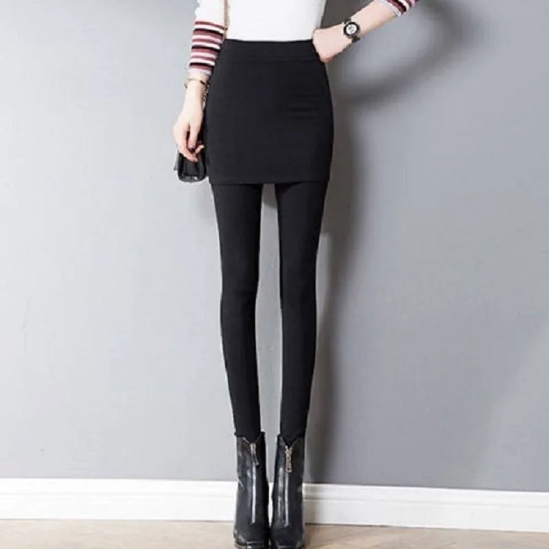 High Waist Leggings Running Pants Hip Size Pleated Skirt Slim Sexy Slim Fake Two Skirted Leggings High Waist Pants Fashion Women