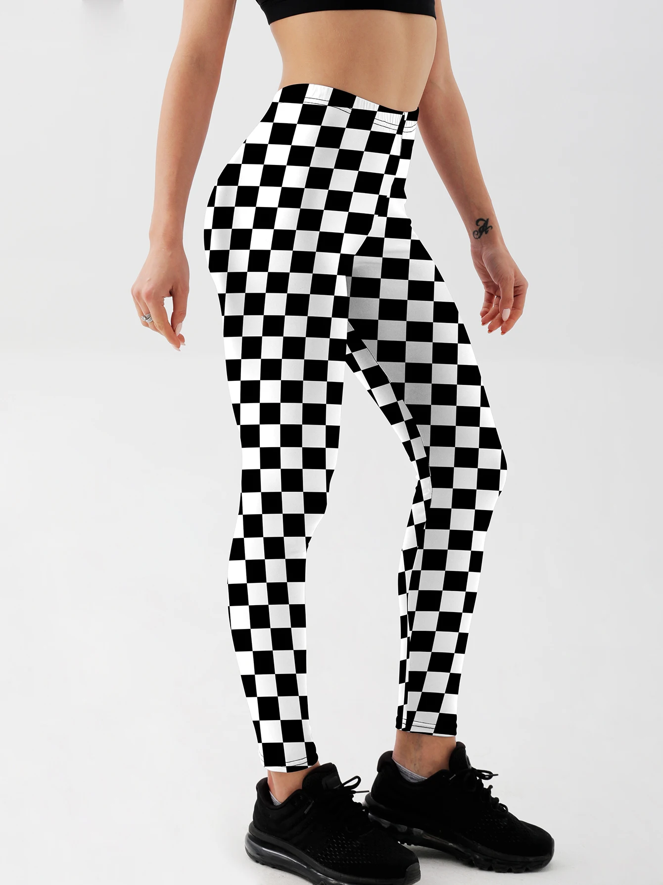 Fashion Women Squares Printed Leggings For Fitness High Waist Gym Legging Workout Women Black&white&Green Printed Leggings