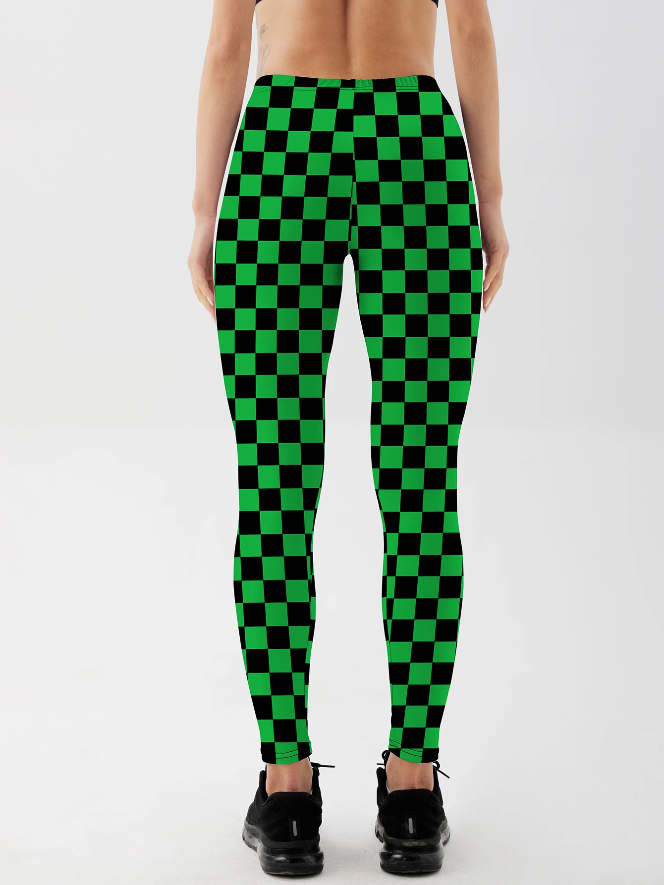 Fashion Women Squares Printed Leggings For Fitness High Waist Gym Legging Workout Women Black&white&Green Printed Leggings