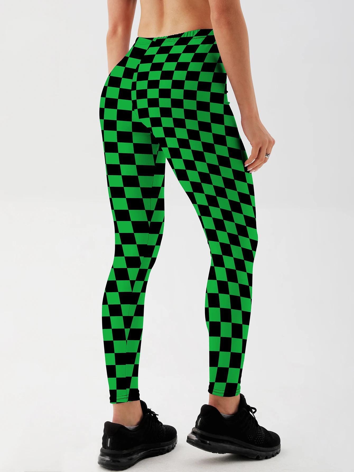Fashion Women Squares Printed Leggings For Fitness High Waist Gym Legging Workout Women Black&white&Green Printed Leggings