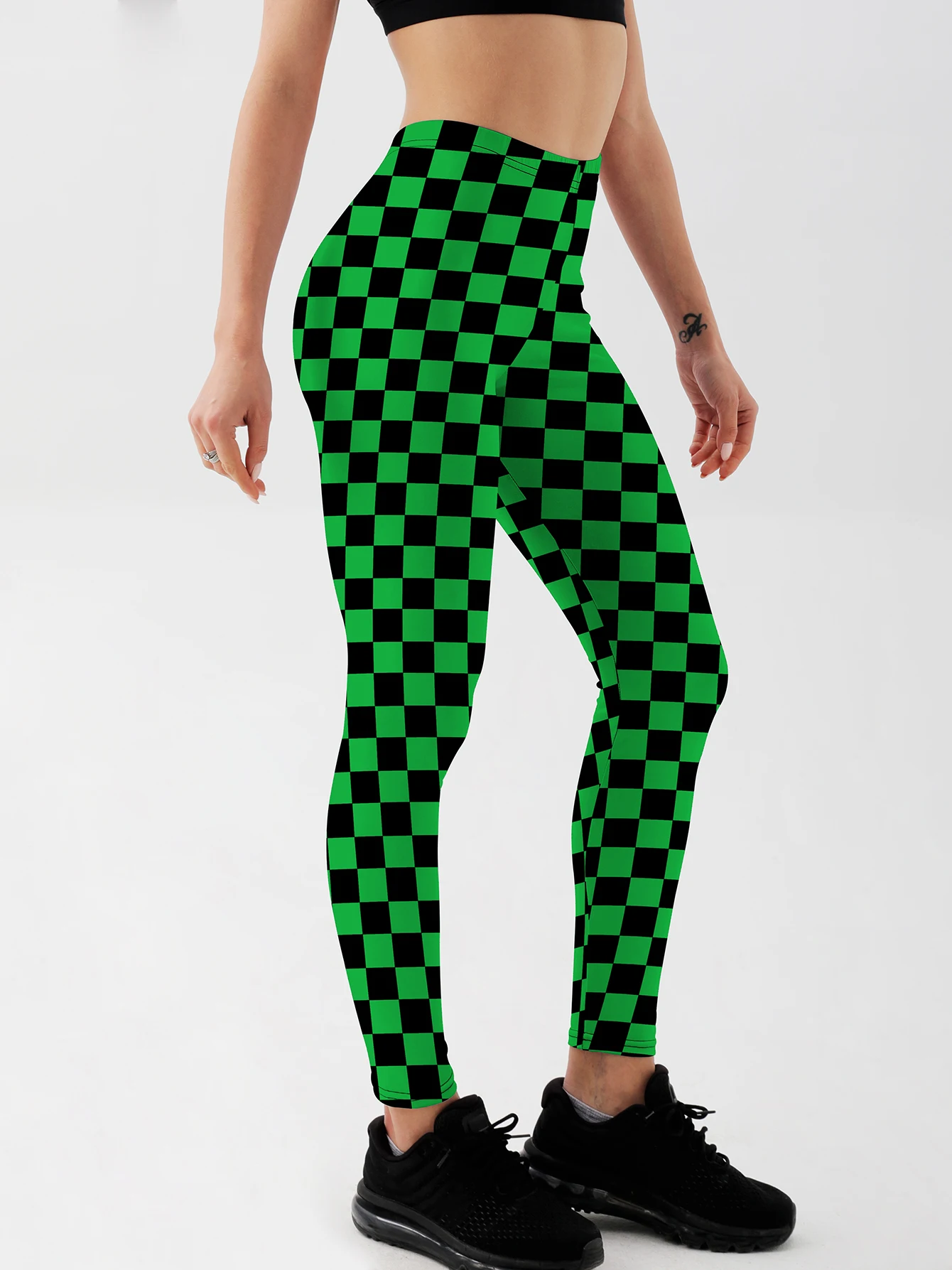 Fashion Women Squares Printed Leggings For Fitness High Waist Gym Legging Workout Women Black&white&Green Printed Leggings