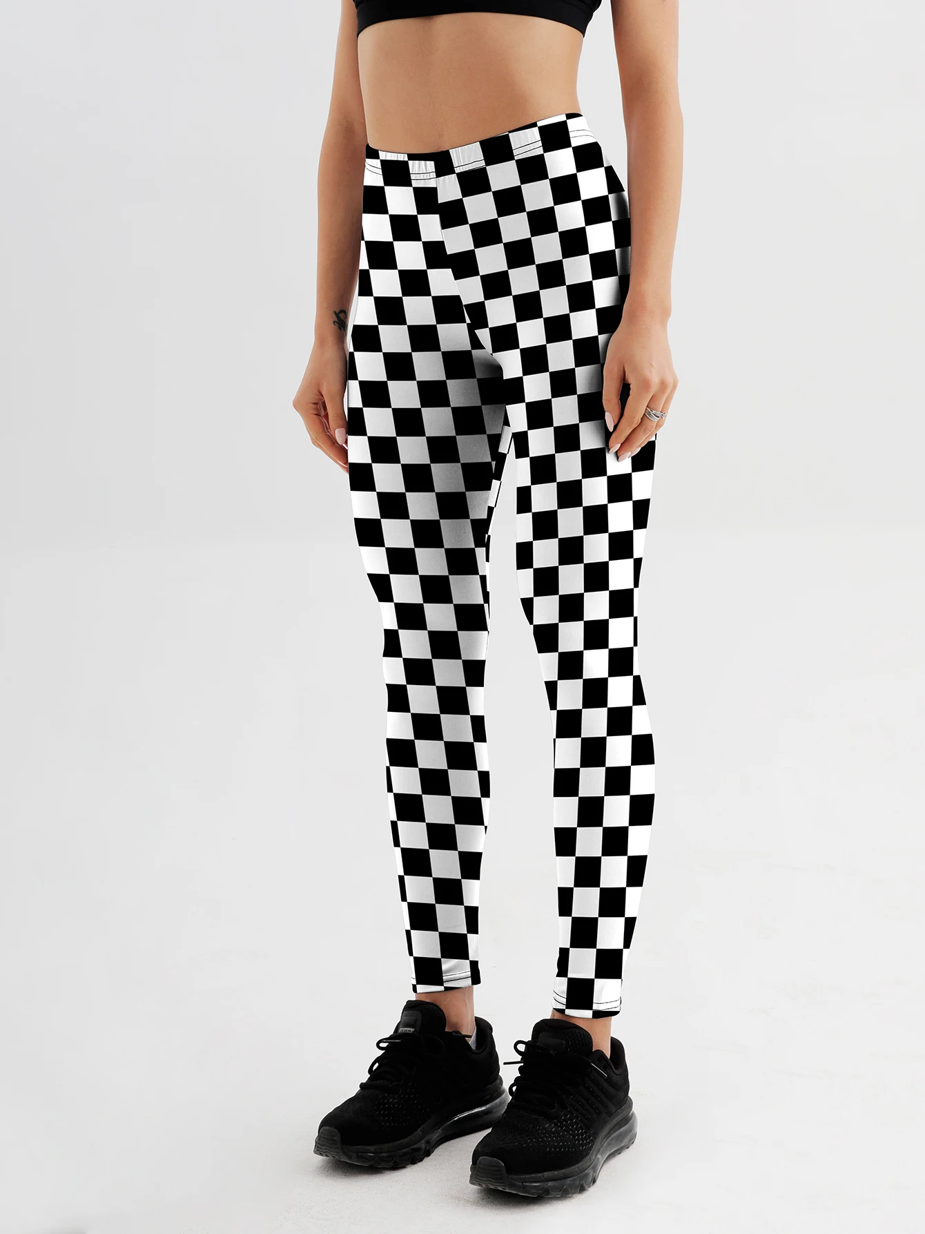 Fashion Women Squares Printed Leggings For Fitness High Waist Gym Legging Workout Women Black&white&Green Printed Leggings