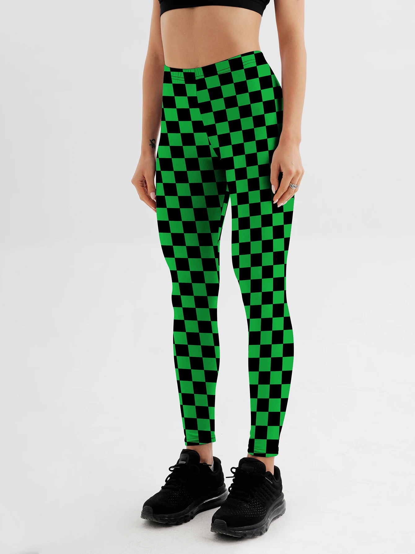 Fashion Women Squares Printed Leggings For Fitness High Waist Gym Legging Workout Women Black&white&Green Printed Leggings