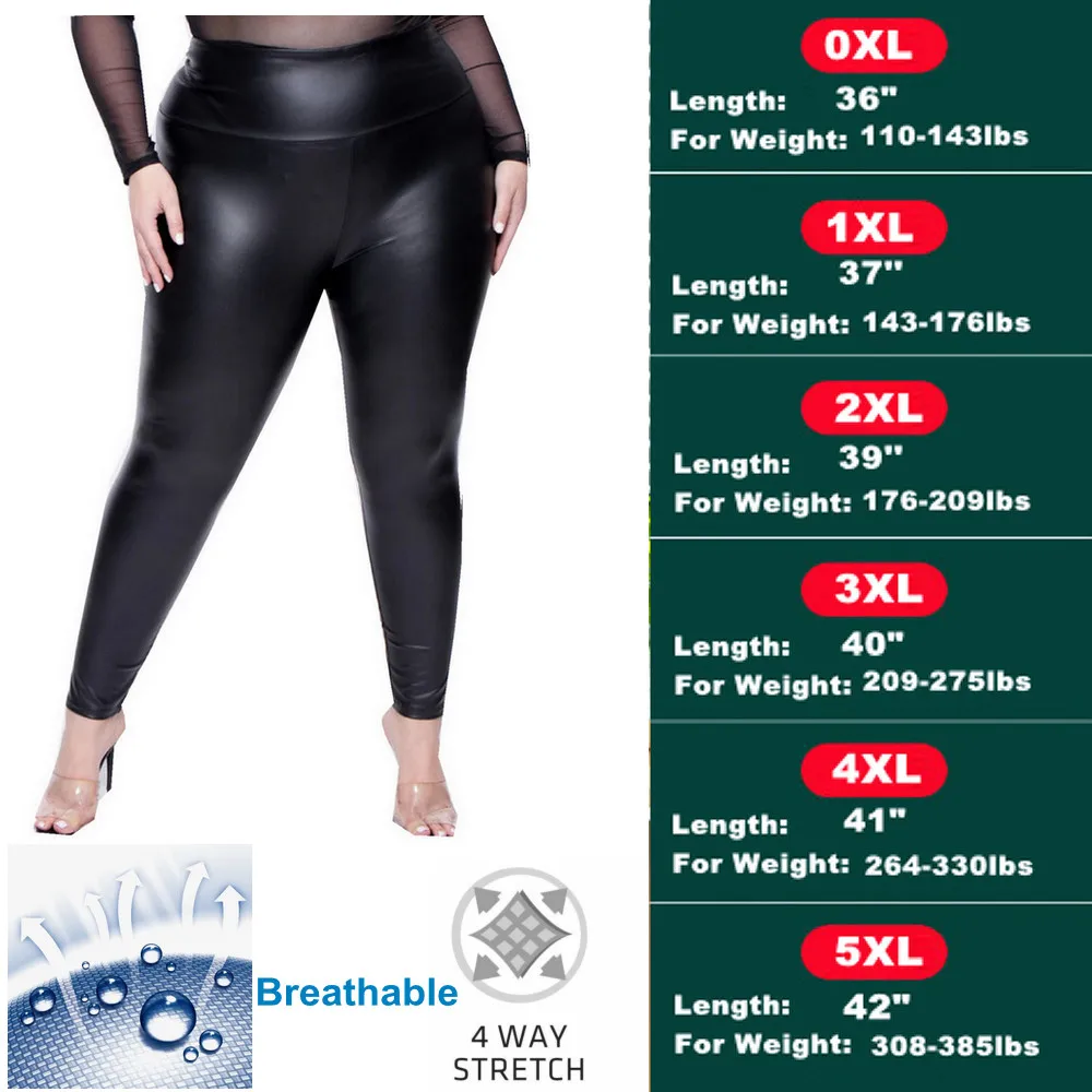 PLus Size Faux Leather Leggings Shiny Fabric Black Girls Spandex Pleather Stretchy High Waist Jegging Vestir Elegante