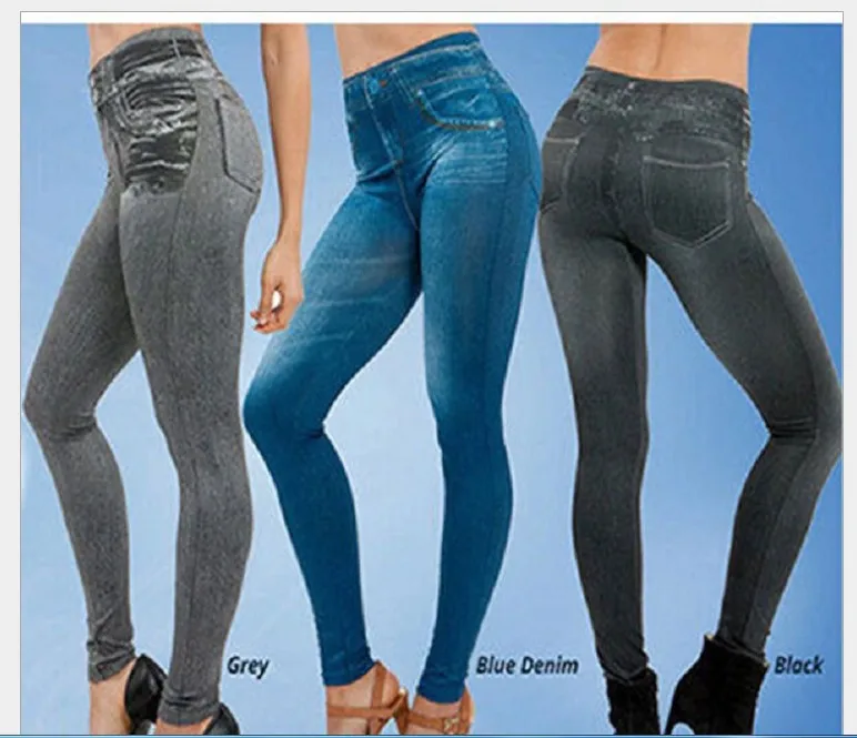 High Waist Elastic Imitation Denim Sports Gymnasium Pencil Pant Casual Trouser Women Clothes Long Leggings Dye Vintage All-match