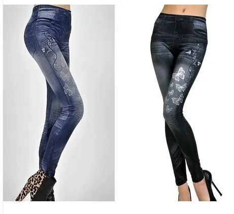 High Waist Elastic Imitation Denim Sports Gymnasium Pencil Pant Casual Trouser Women Clothes Long Leggings Dye Vintage All-match