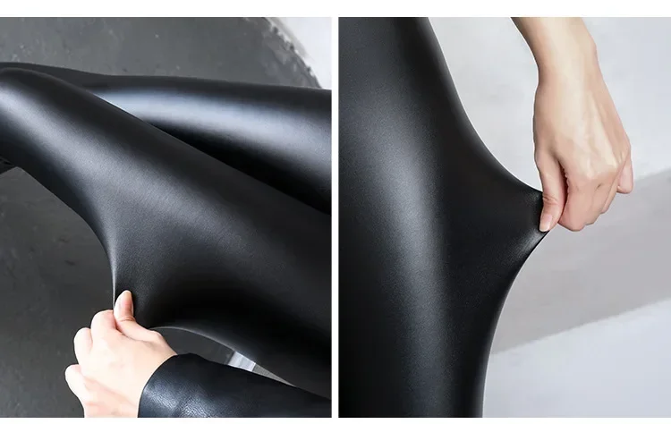 Women's Pants Sexy Velvet PU Leather Leggings Winter New Ladies High Waist Fleece Matte Thick Warm Woman Clothing