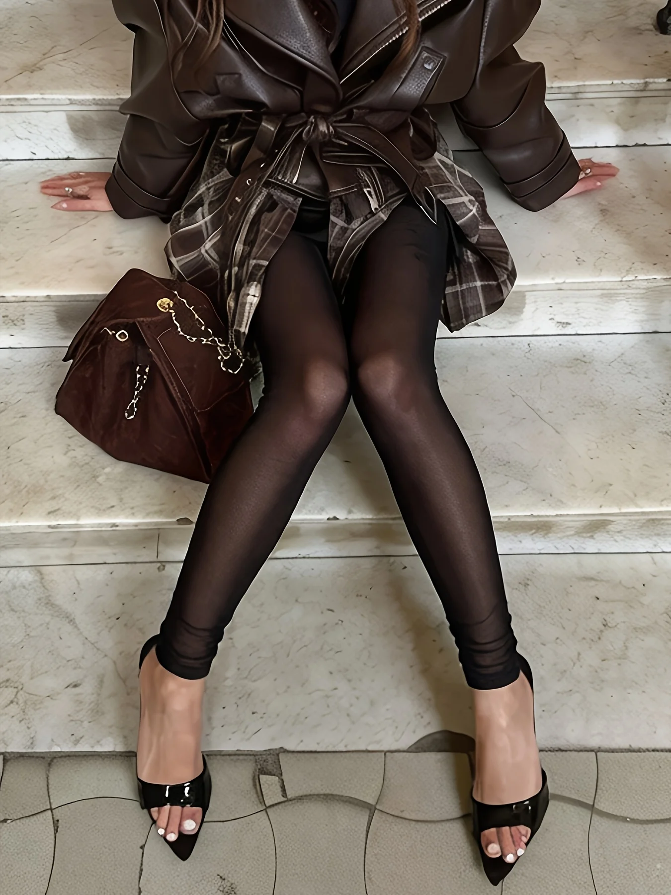 Sexy Hot Girl Net-sheer See-through High-waisted Nine-inch Pants Without Inner Layer High Elasticity Slim-fitting Base Pants