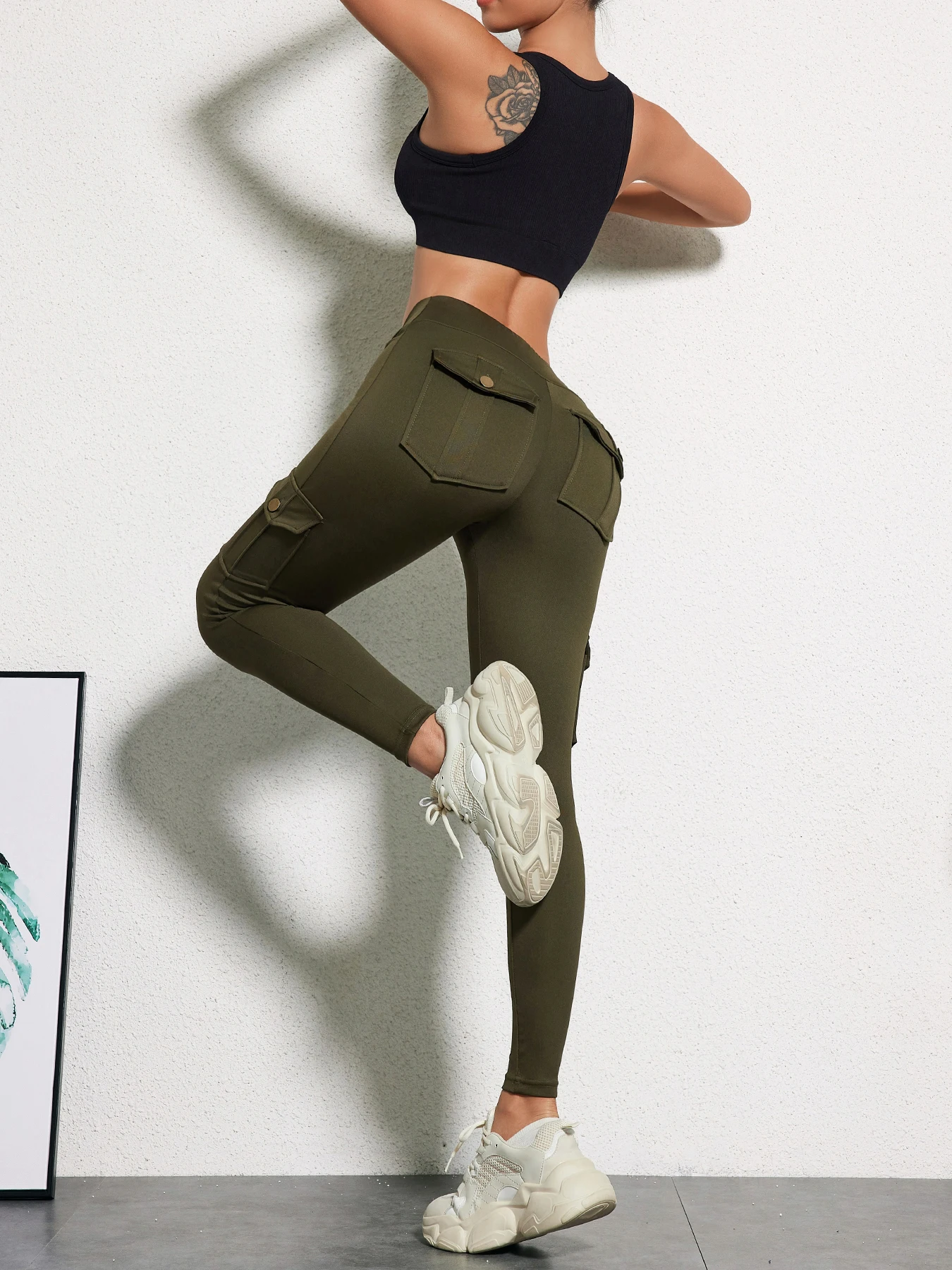 1PCS Work Pocket Women Leggings Elastic Butt Lifting Fitness Tights 2025 New Athletic Pants Fashion Streetwear