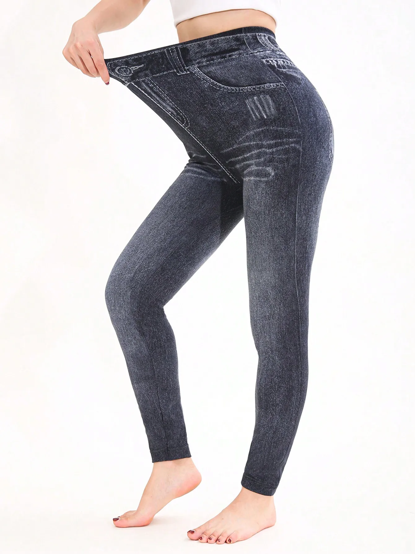 CUHAKCI Spring Summer Simple Denim like Women's leggings Light Blue Fashion Sports Exercise Yoga Pants