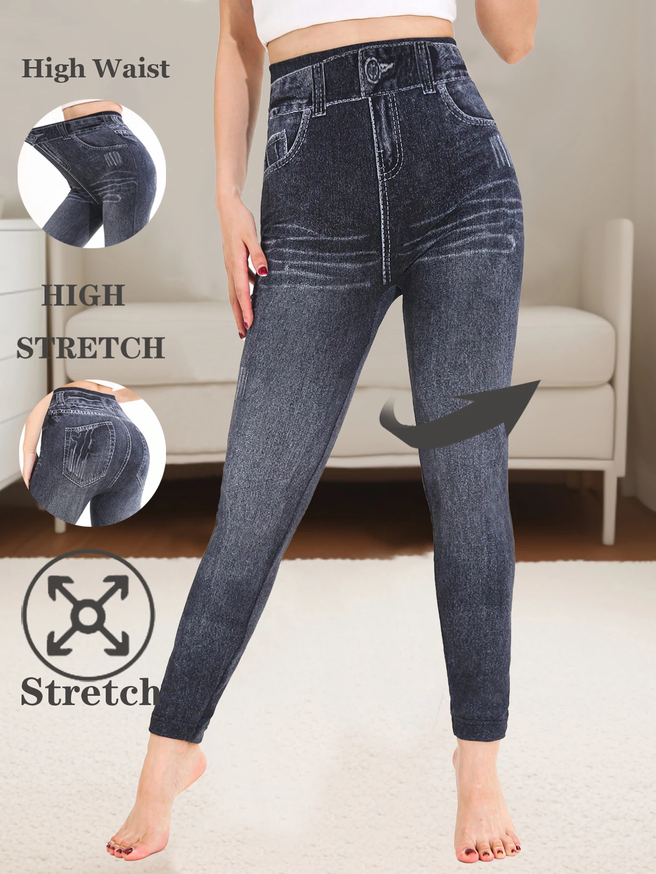 CUHAKCI Spring Summer Simple Denim like Women's leggings Light Blue Fashion Sports Exercise Yoga Pants