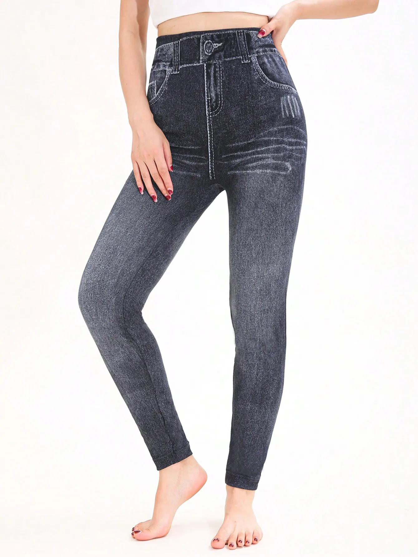 CUHAKCI Spring Summer Simple Denim like Women's leggings Light Blue Fashion Sports Exercise Yoga Pants