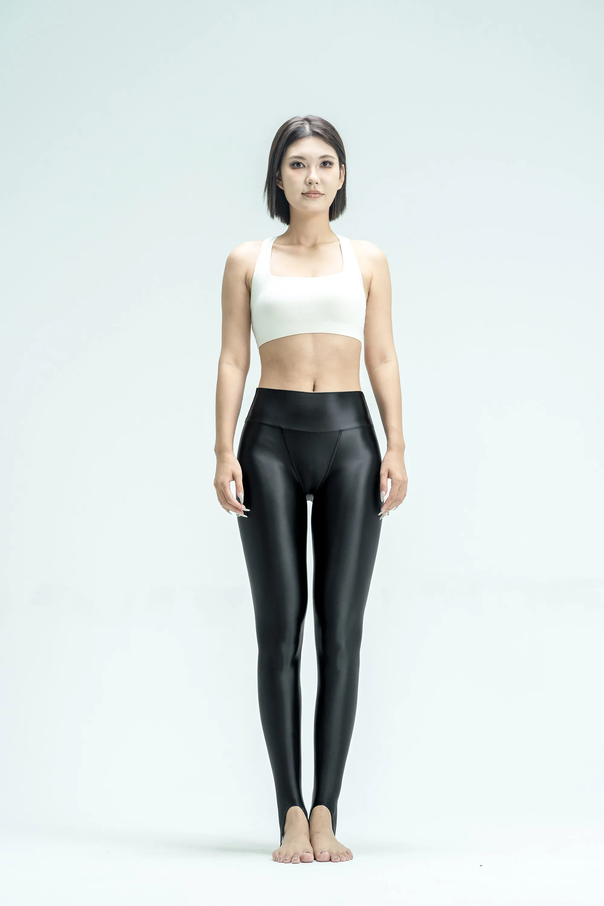 XcloCKNYoung V-crotch leggings shiny wet color tight Leggings high Yoga swimming glossy stirrupped pants