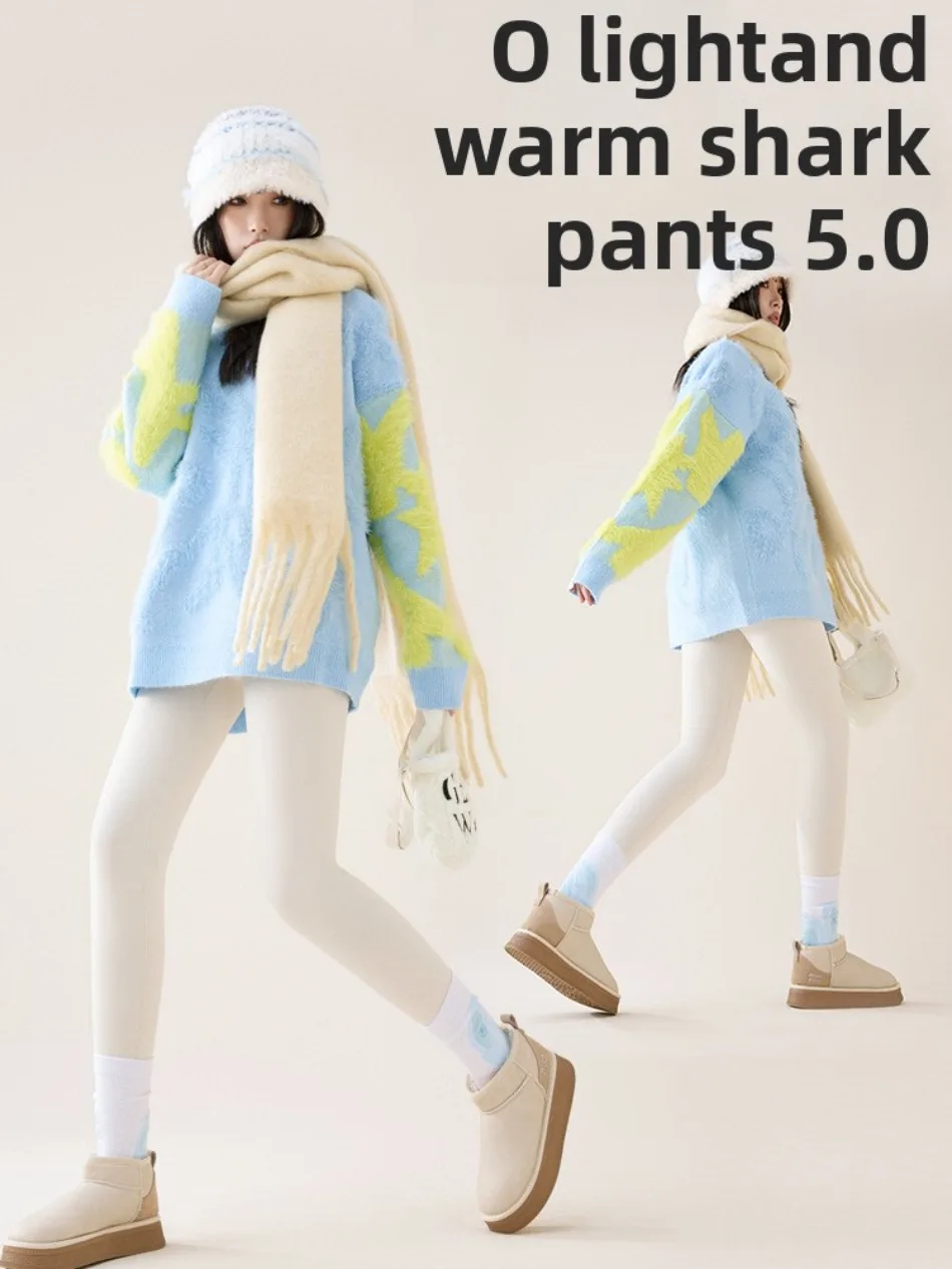 Women Plus Velvet Thicken Shark Leggings Autumn Winter High Waist Fleece Warm Slim Tights Casual Sports Fitness Yoga Leggings