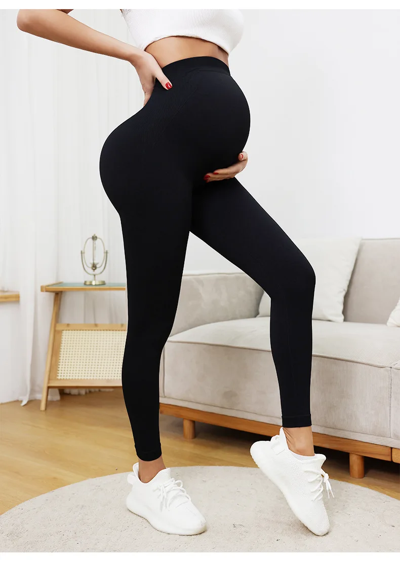 New Seamless Knited Yoga Pants High Waist Pregnancy Leggings Maternity Clothes for Pregnant Women Belly Support Body Long Pants