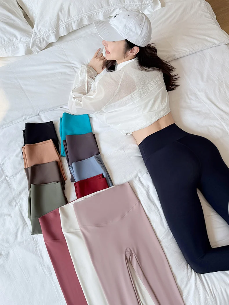 BIVIGAOS Spring Summer Ice Silk Naked Feeling Sharkskin Leggings Women Thin High Elastic Tight Sexy Sport Fitness Yoga Leggings