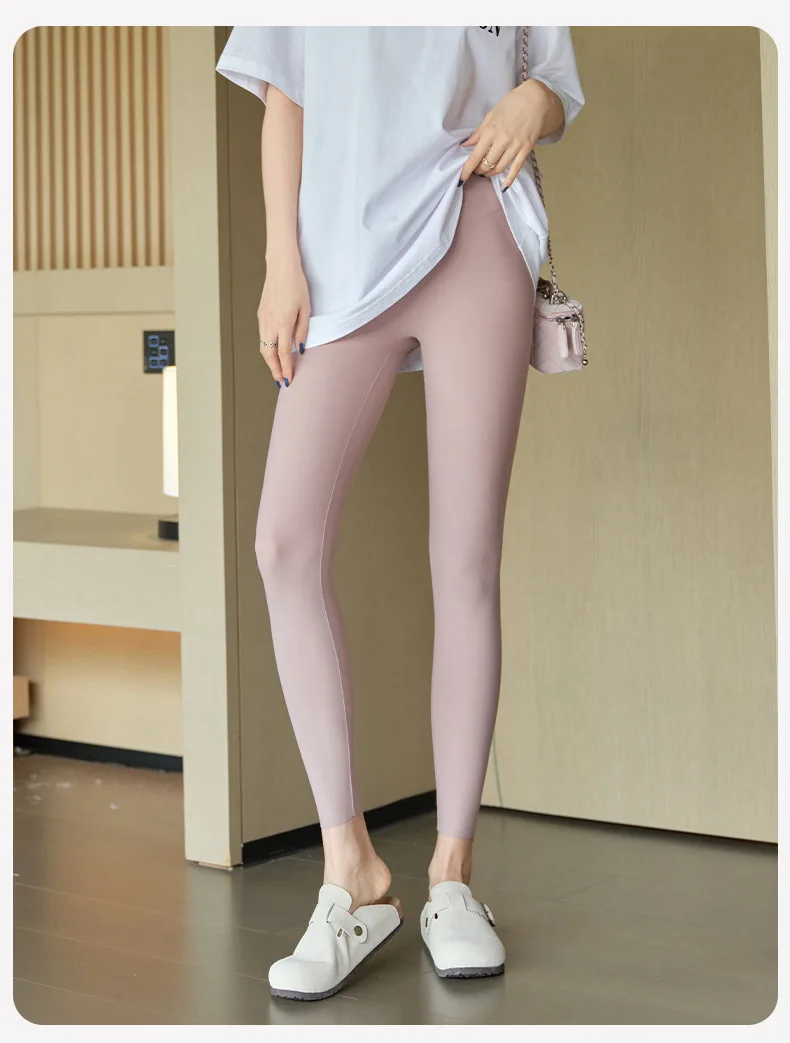 BIVIGAOS Spring Summer Ice Silk Naked Feeling Sharkskin Leggings Women Thin High Elastic Tight Sexy Sport Fitness Yoga Leggings
