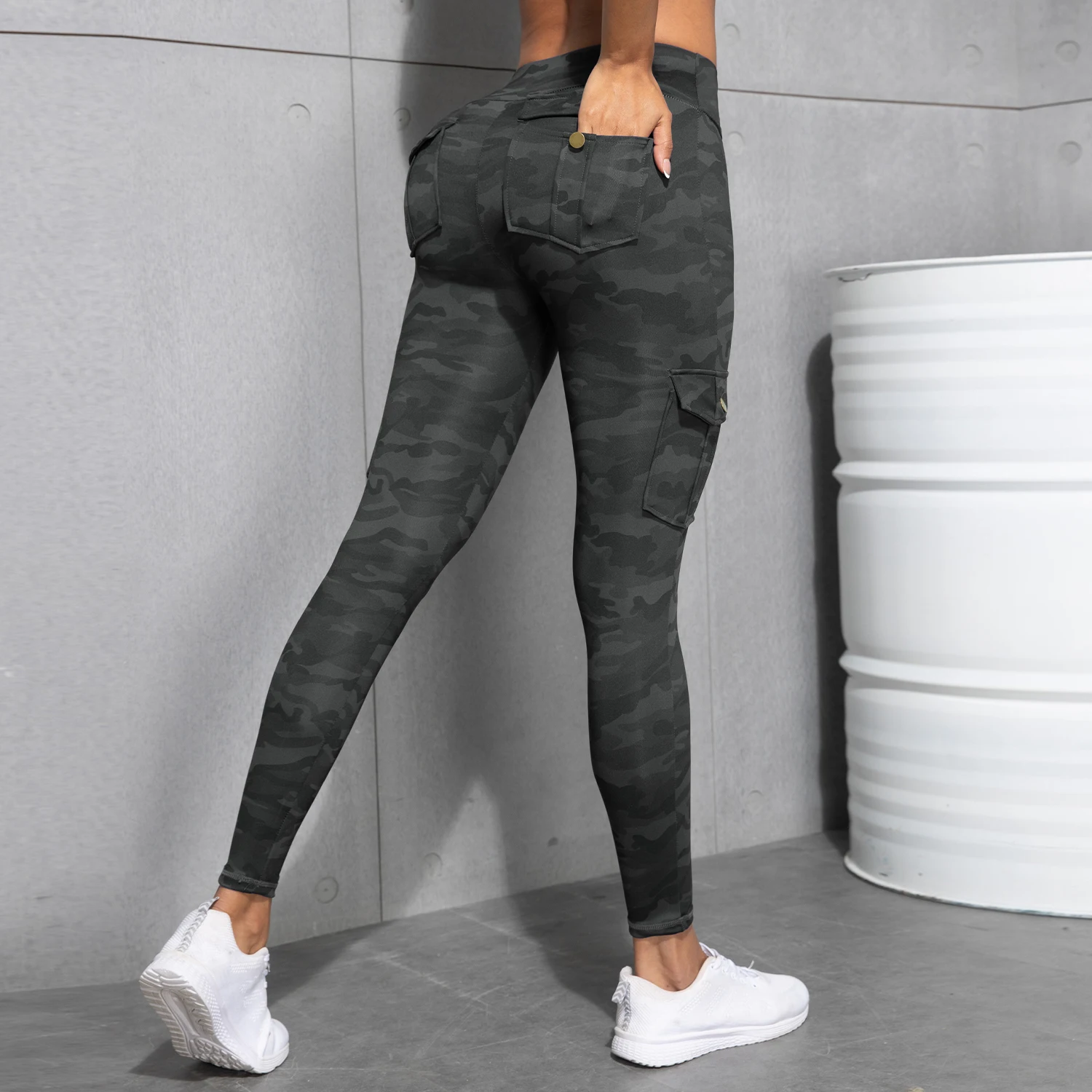 Camouflage Printed Women's Leggings With Pocket Sports Cargo Pants High Waist Slim Fit Tight Pants